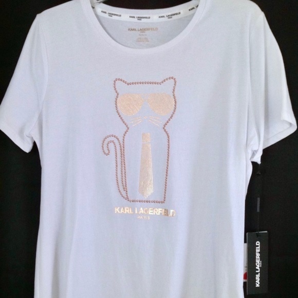 Karl Lagerfeld Tops - SALE. NWT Karl Lagerfeld White Shirt Gold Cat Sz M